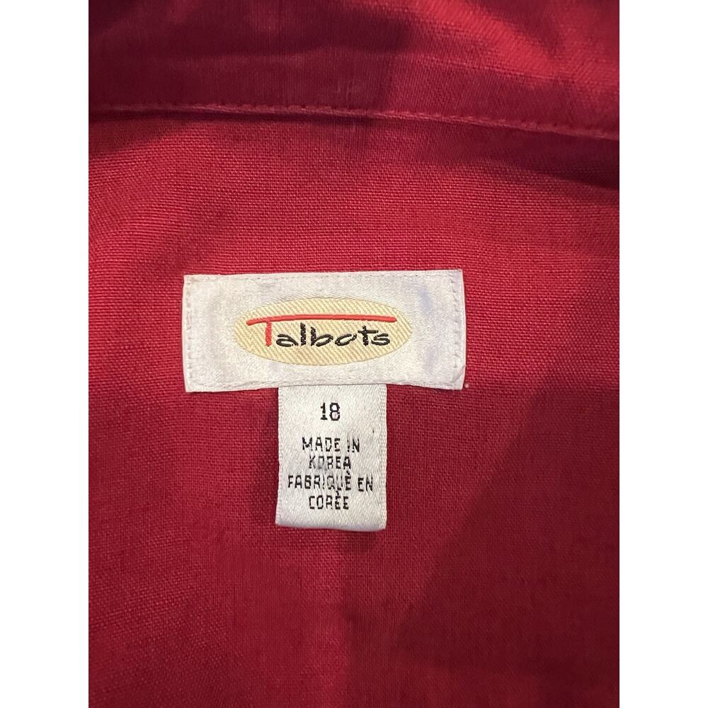 TALBOTS 18 Women Red Top Blouse Shirt Floral Embroidered Button Down Linen Blend - Picture 5 of 8